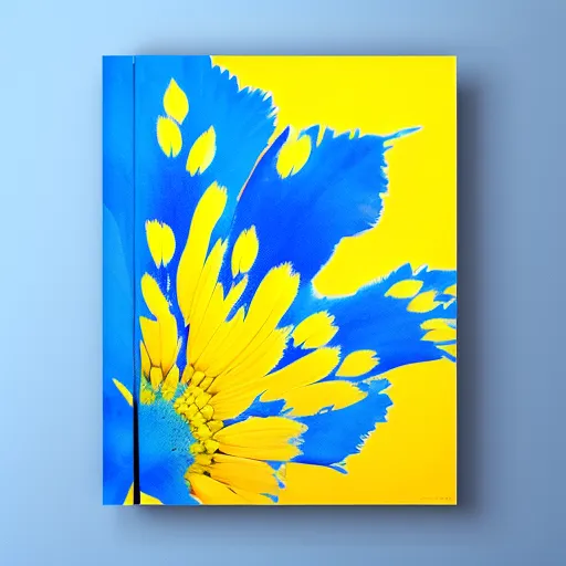 A blue book with an intertwined yellow floral component.