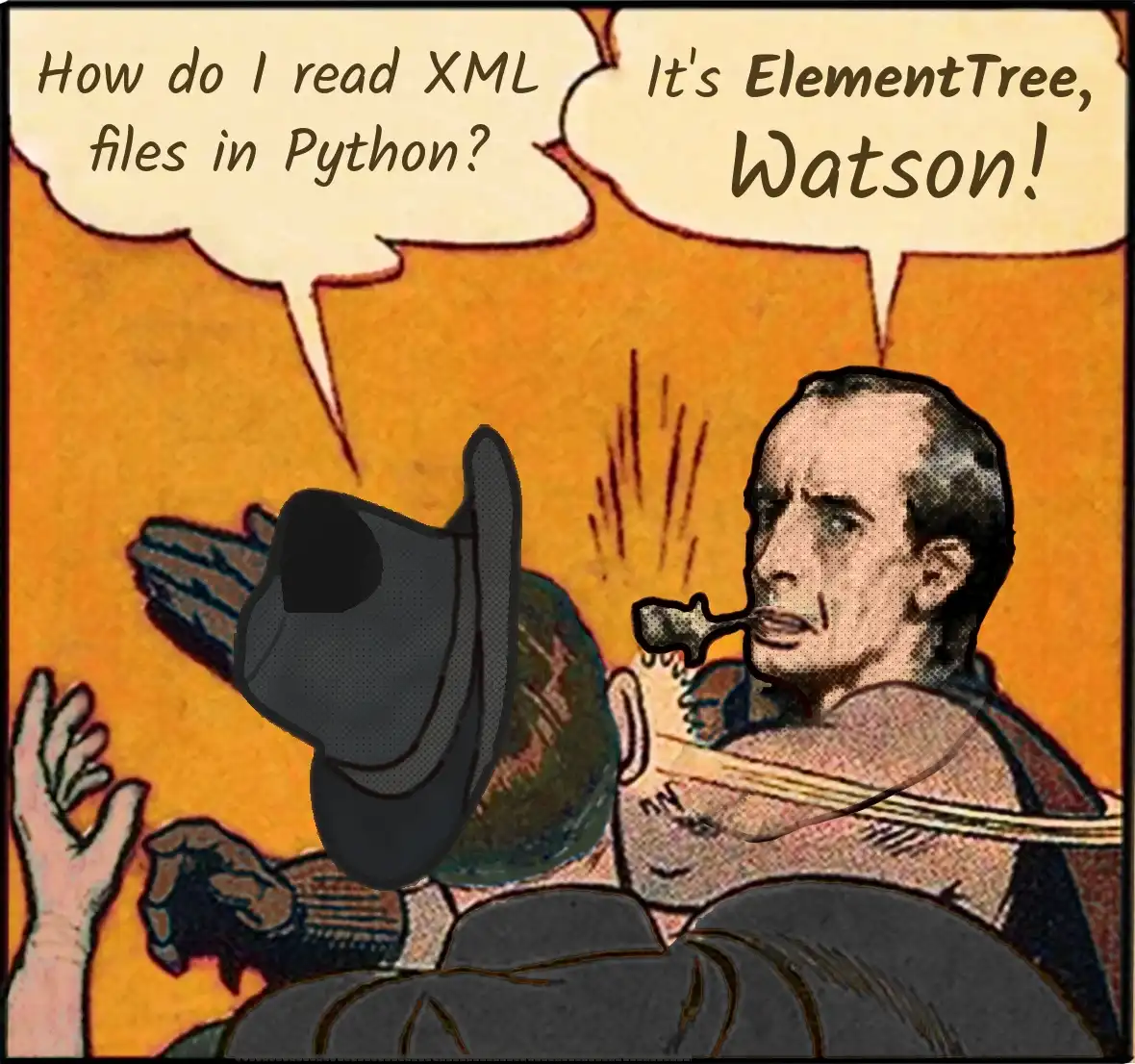 Meme of Sherlock Holmes slapping Watson like Batman